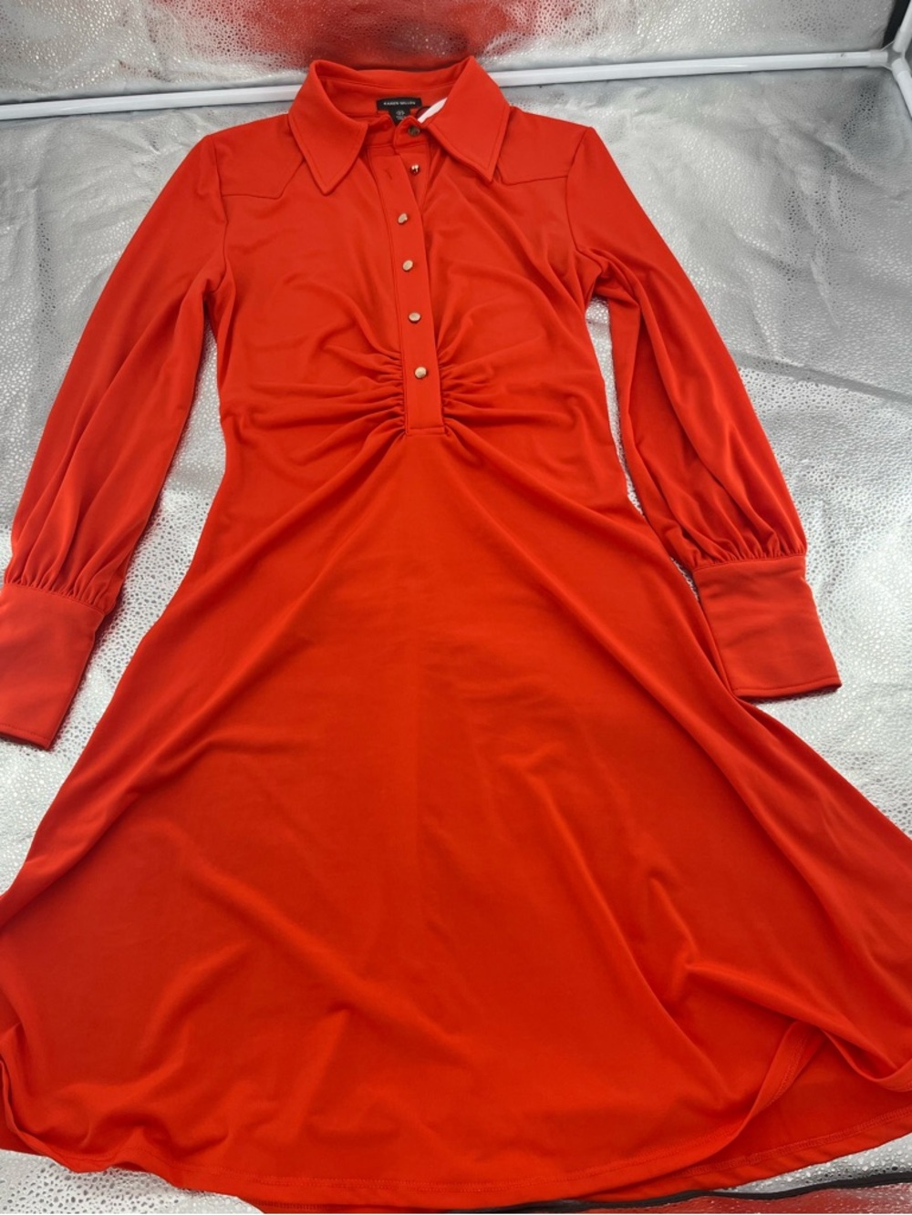 Karen Millen Rouched Button Through Collared Gown Midi Dress in Orange Size 4
